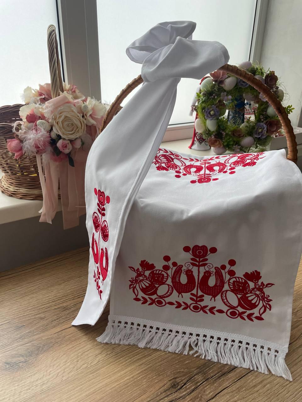 Комплект великодній Вишиваночка з вишивкою рушник з бантом Білий (08.2+09.2)