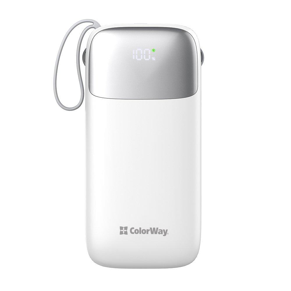 Повербанк ColorWay Powerful USB QC3.0/USB-C Power Delivery 22,5W 30000 mAh White (CW-PB300LPA4WT-PDD)