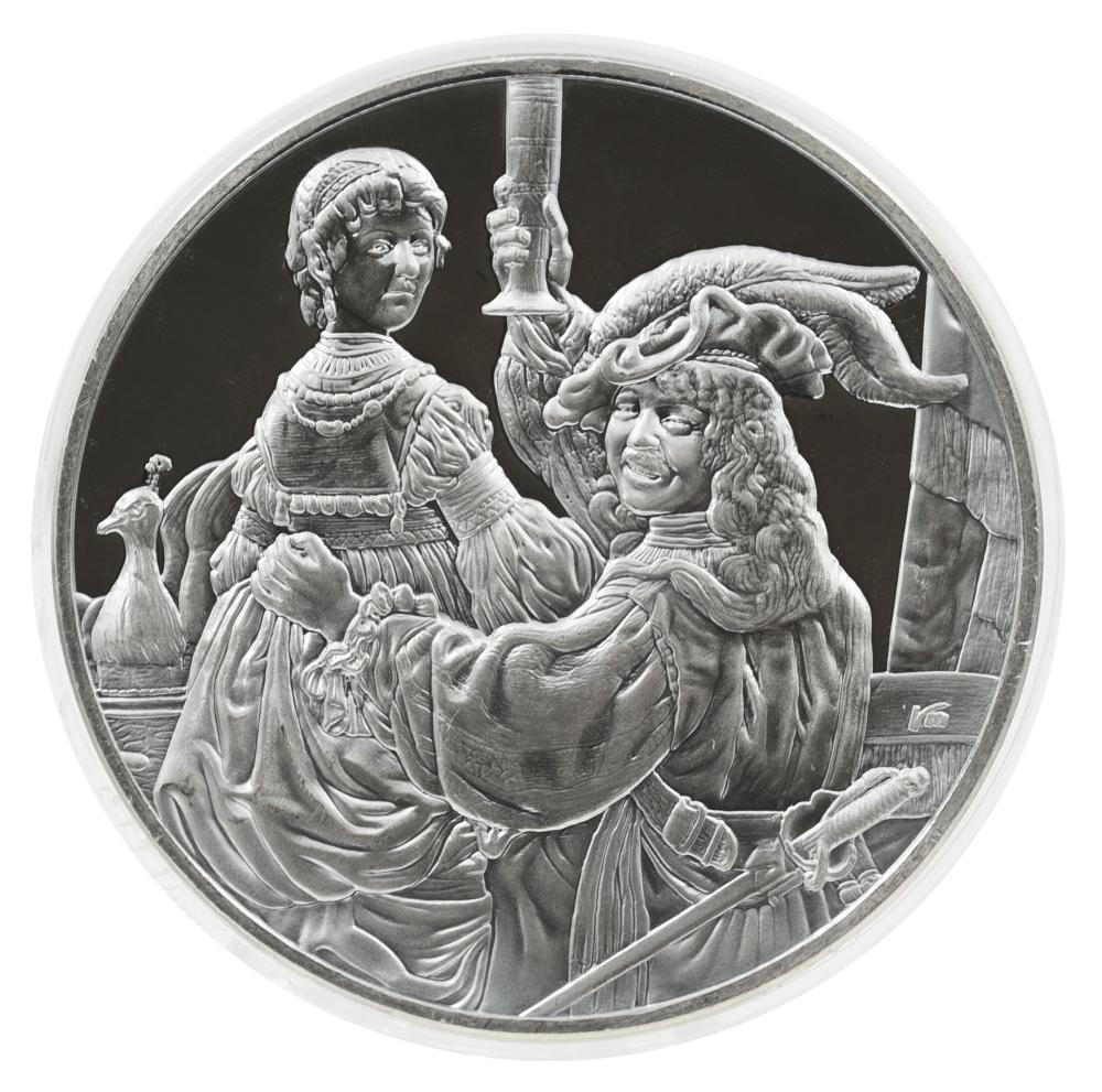Коллекционная монета США Памятная медаль 1972-1976 серебро Proof Рембрандт-Автопортрет с Саской на коленях 67 г (М21280)