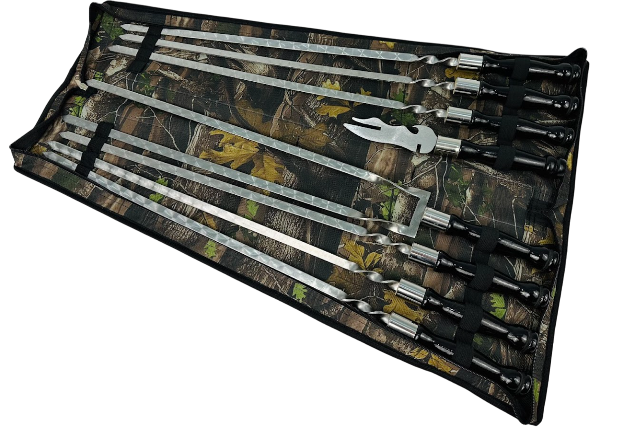 Набор комбинированный шампуров Блэк 8 предметов с вилкой-ножом и двойным шампуром 65 см Черный (124-10-NB-2277)