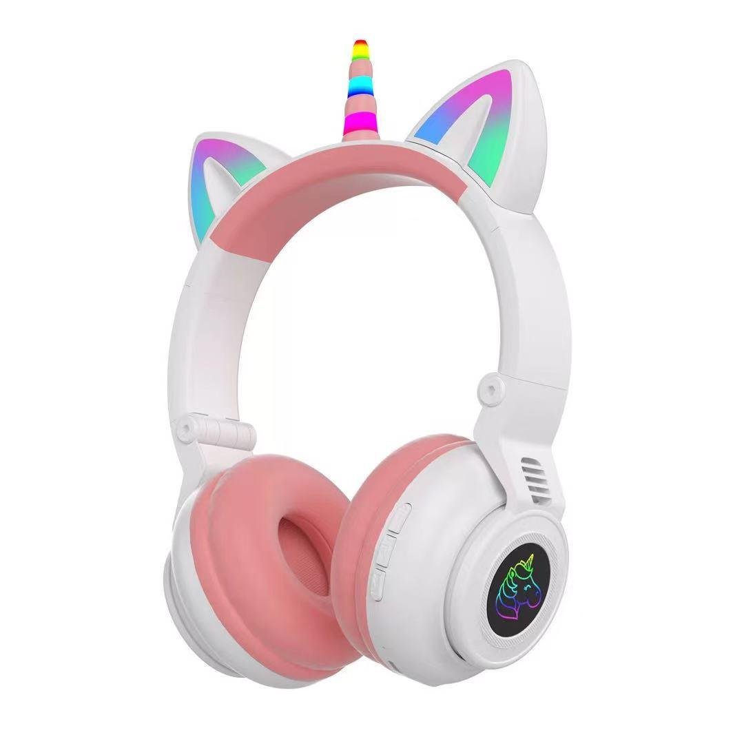 Наушники беспроводные Cute Headset 27STN/Bluetooth Кошачьи ушки с мульти RGB/MP3 плеером White - фото 2