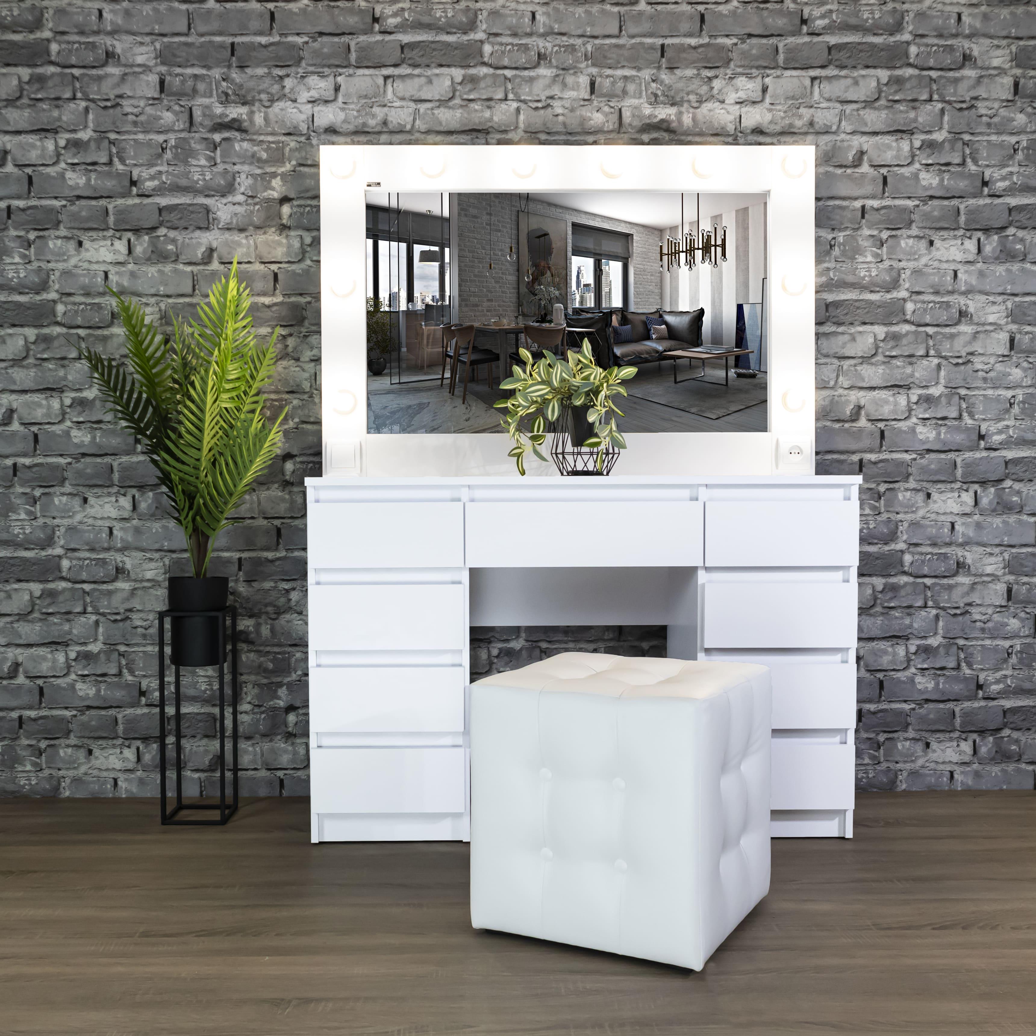 Стіл макіяжний з Led лампами та шухлядками 160х120х40 см Білий (04/3) - фото 4 Стіл макіяжний з Led лампами та шухлядками 160х120х40 см Білий (04/3) - фото 4