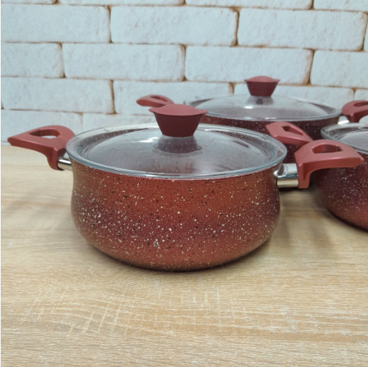 Набір каструль OMS з антипригарним покриттям 6 пр. Червоний (3027-red) - фото 6 Набір каструль OMS з антипригарним покриттям 6 пр. Червоний (3027-red) - фото 6