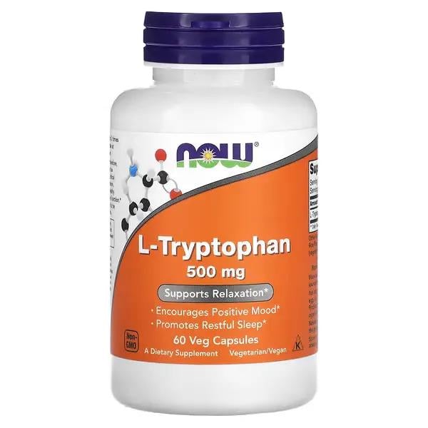 L-триптофан NOW L-Tryptophan 500 mg 60 Veg Capsules (500 mg per Capsule)