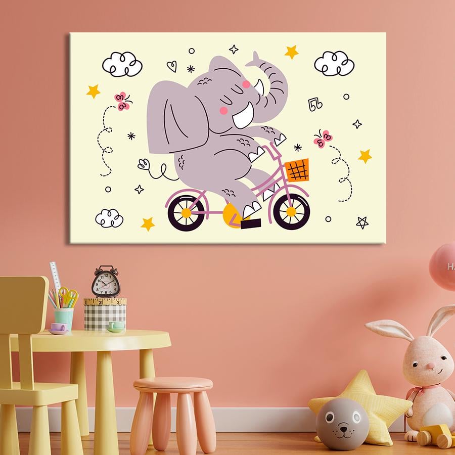 Картина в детскую комнату Слон на велосипеде 80x54 см (A1431-1)
