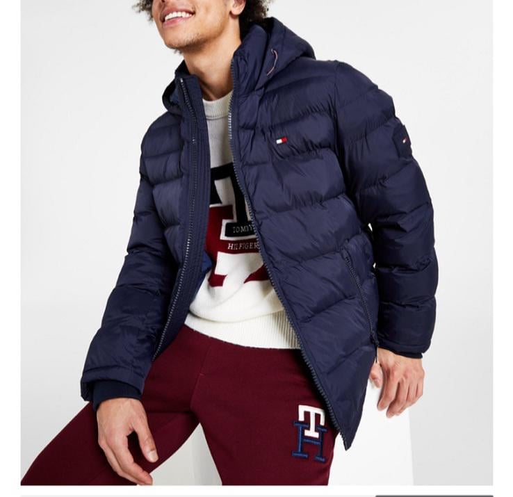 Куртка-пуховик чоловіча зимова Tommy Hilfiger з капюшоном XL Синій (158AN507)