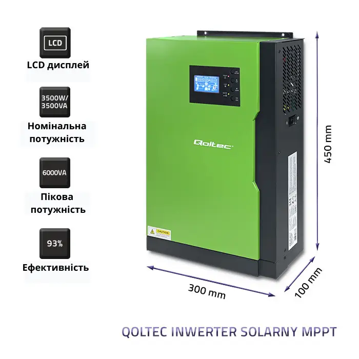 Інвертор гібридний Qoltec Solar Off-Grid 3,5 кВт 100А 24 В MPPT (Q5388612) - фото 7