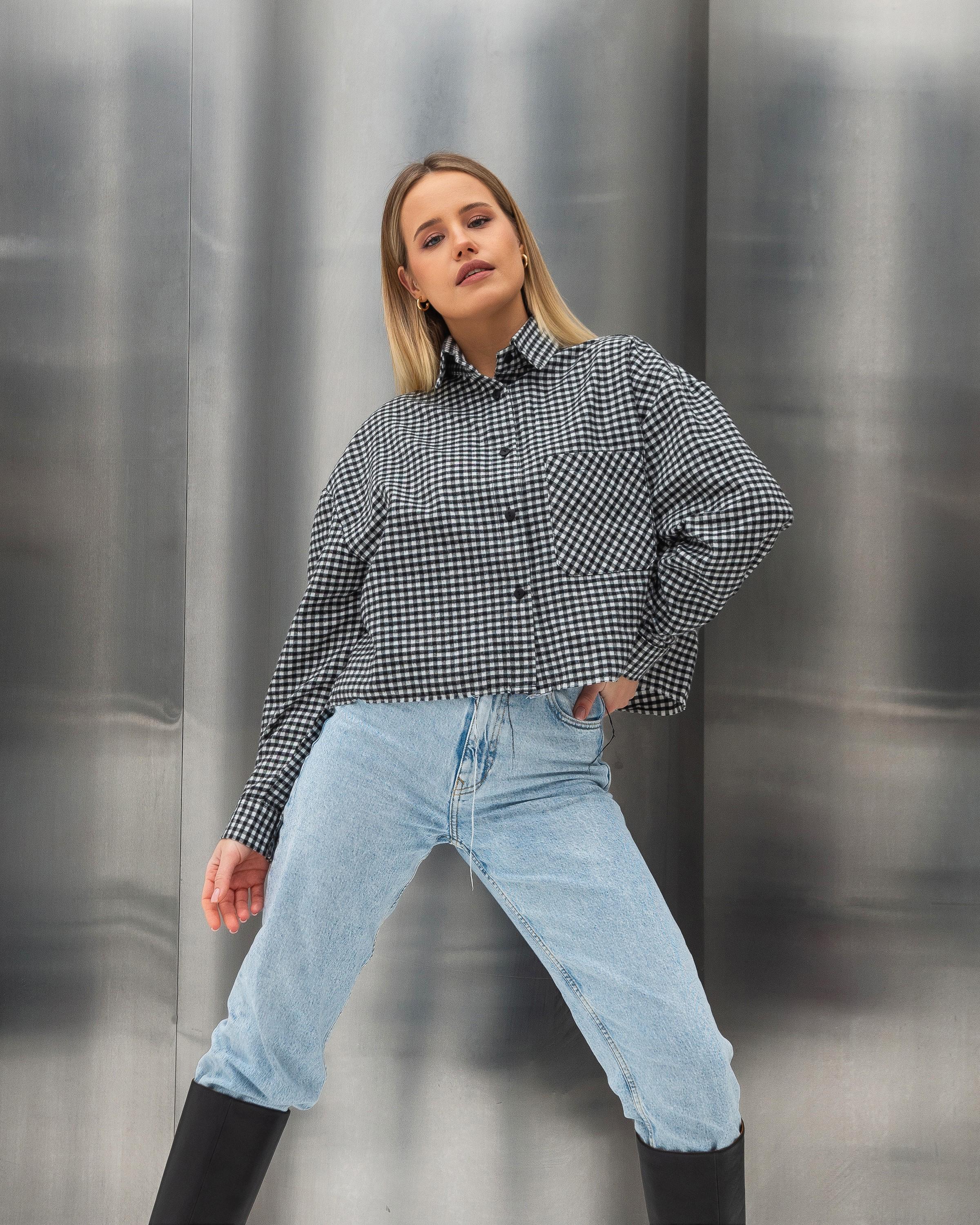 Сорочка жіноча ZF Inspire 1662 тепла коротка у клітинку L-XL Чорний (1662-Black-L-XL) - фото 5 Сорочка жіноча ZF Inspire 1662 тепла коротка у клітинку L-XL Чорний (1662-Black-L-XL) - фото 5