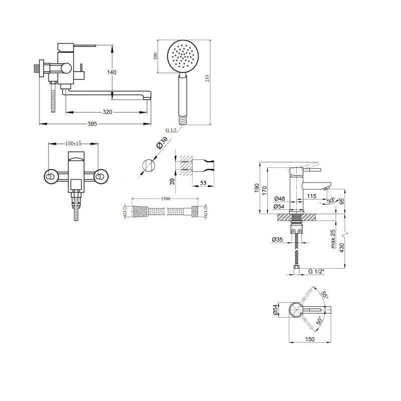 Набор смесителей для ванны и для умывальника Lidz Aria Nickel из нержавеющей стали (LDARI005NKS3412) - фото 2