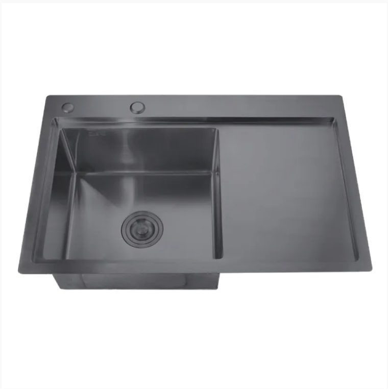 Мийка кухонна Zerix ZH7849L-215 Nano-Black з нержавіючої сталі 3,0/0,8 мм інтегрована праве крило Графіт (MX1590)