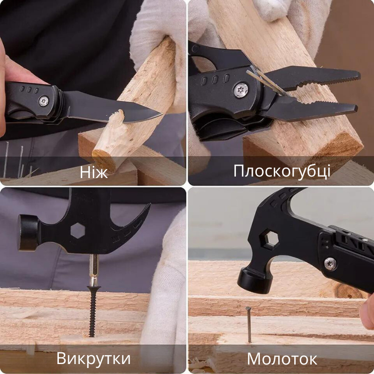 Мультифункціональний інструмент 6в1 Multi-Tool Claw Hammer з набором біт і чохлом Чорний - фото 8