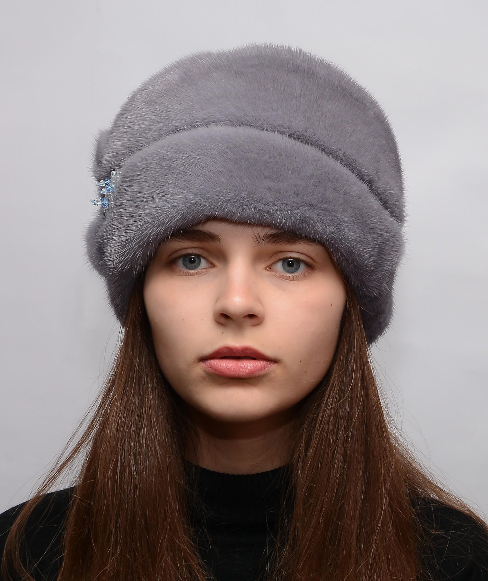 Женская кубанка Меховой стиль Стелла из натурального меха норки M-L Сапфир (078/С)