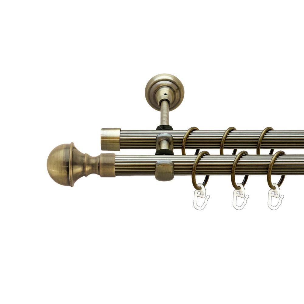 Карниз металлический Orvit Бостон двухрядный открытый/рифленая труба/кольцо металлическое Антик 19/19 мм 160 см (00-00022073)