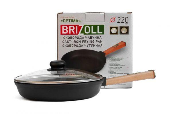 Сковорода чугунная с крышкой Brizoll Optima 22х4 см (2240-РСО)