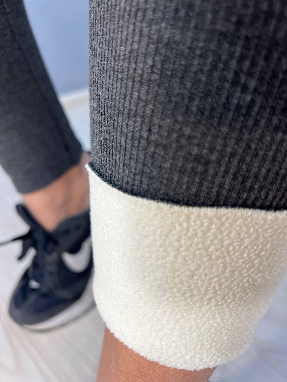 Лосини жіночі Ластівка 5247 рубчик широкий пояс утеплені на хутрі сірі, сірий, S - фото 4