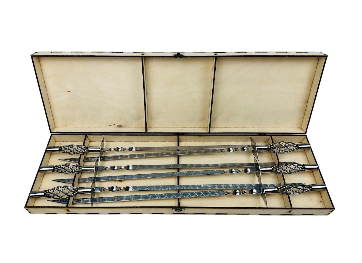 Набір шампурів подарунковий Вуд ексклюзив у кейсі з фанери на 6 предметів (106-10-NB-3009)