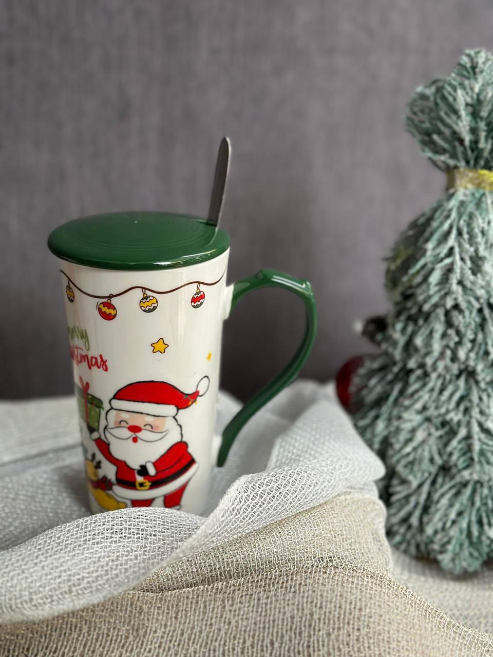 Кухоль керамічний Olens 102-1088 Біг-санта з кришкою та ложкою 380 мл Зелений (2785973952) - фото 4 Кухоль керамічний Olens 102-1088 Біг-санта з кришкою та ложкою 380 мл Зелений (2785973952) - фото 4