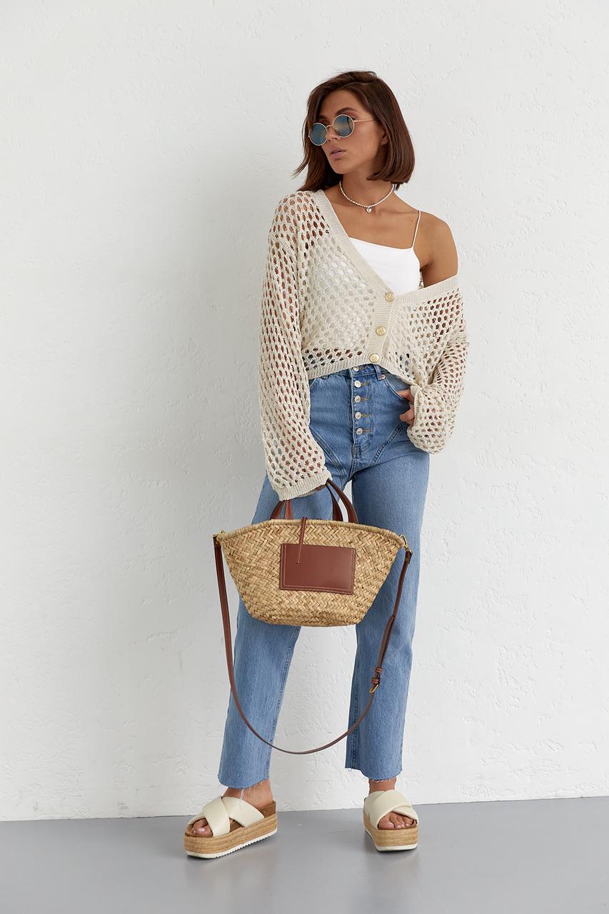 Кардиган укороченный на пуговицах L Бежевый (11092648) - фото 4 Кардиган укороченный на пуговицах L Бежевый (11092648) - фото 4