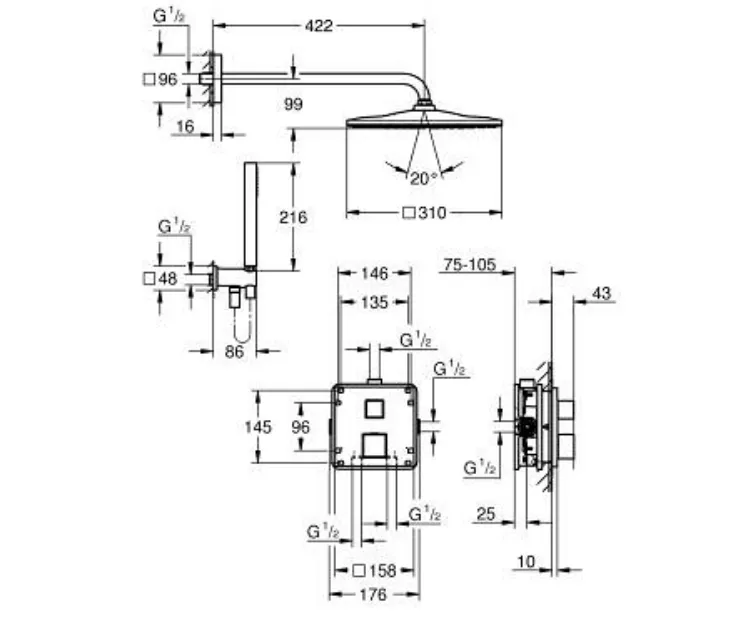 Душевая система Grohe Grohtherm Cube Rainshower Mono 310 (34868000) - фото 2 Душевая система Grohe Grohtherm Cube Rainshower Mono 310 (34868000) - фото 2