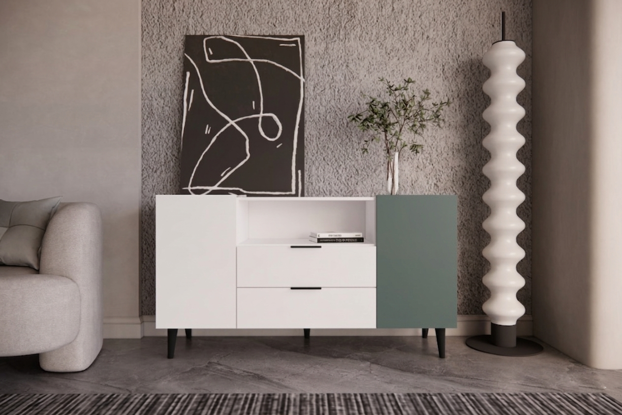 Комод с двумя ящиками и двумя секциями с дверцами (RM2B2F1480WHGR)