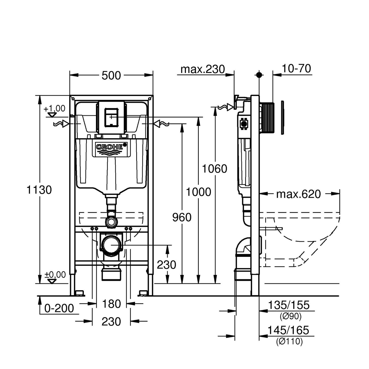 Інсталяційна система для унітазу Grohe QuickFix Solido 38811KF0 CV030561 з кнопкою Чорний (159186) - фото 2