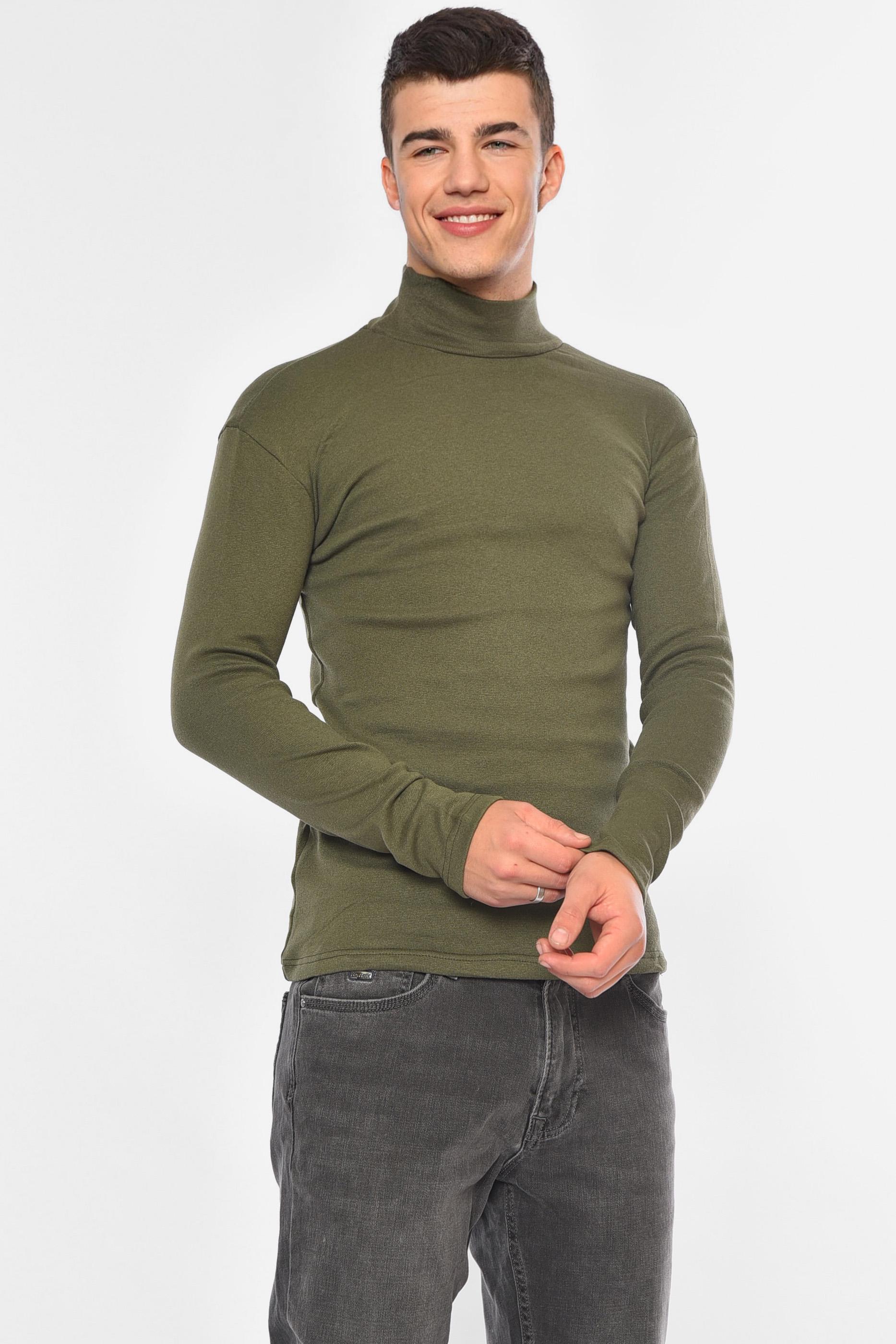 Гольф чоловічий однотонний на флісі XS Хакі (194214) - фото 2