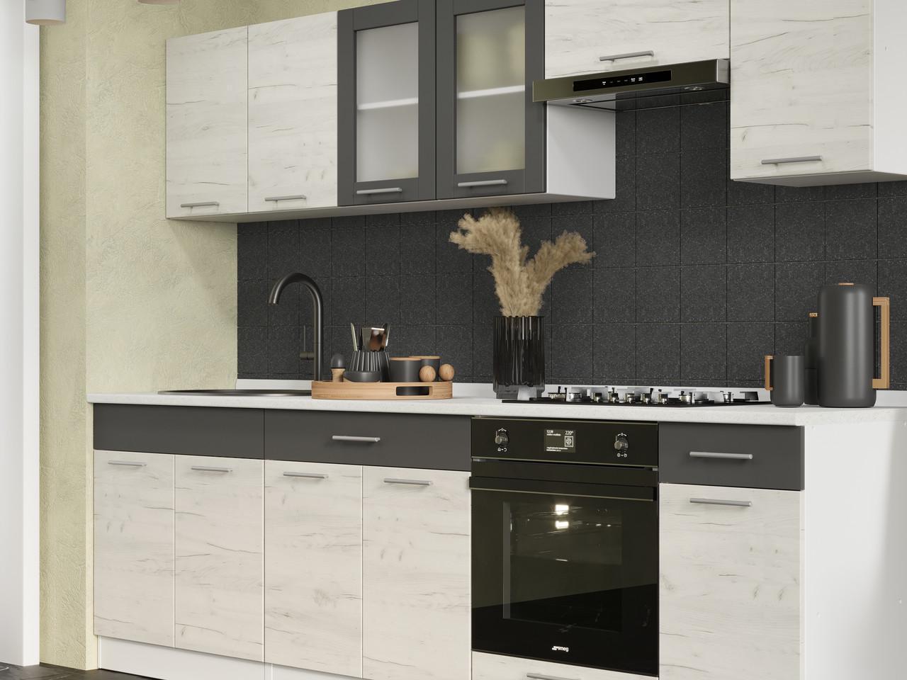 Кухня готовая Эверест №5 Эко Нова и столешница 2,6 м Крафт белый/Графитовый (27011.02) - фото 2 Кухня готовая Эверест №5 Эко Нова и столешница 2,6 м Крафт белый/Графитовый (27011.02) - фото 2