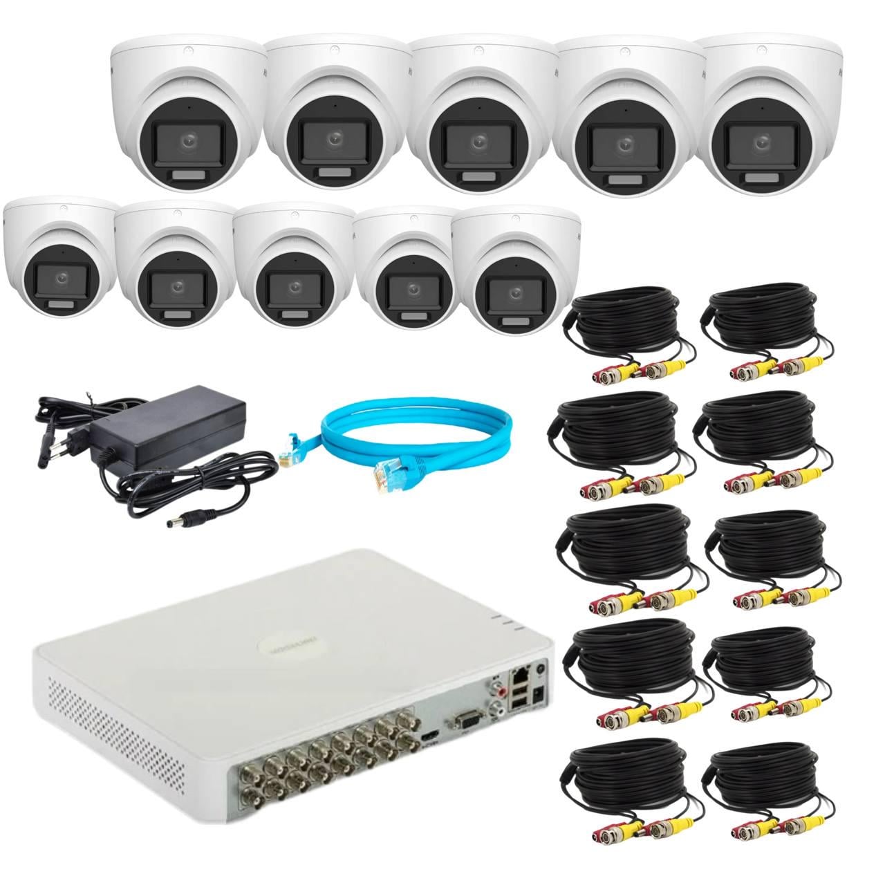 Комплект відеонагляду Hikvision 2Mp-THD-Hybrid-Acusense-DS-2CE76D0T-LMFS на 10 камер (24185256)