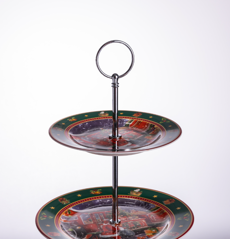 Етажерка новорічна для фруктів та десертів Santa порцелянова 34 см - фото 5