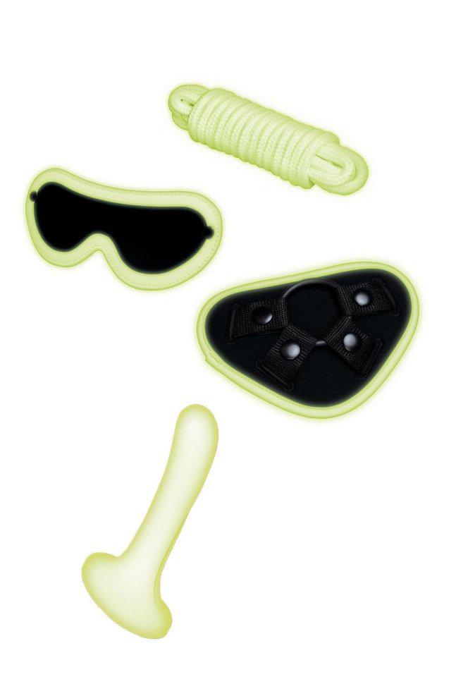 Набор БДСМ флуоресцентный Whipsmart Glow In The Dark страпон/маска/веревка ( 38131649)