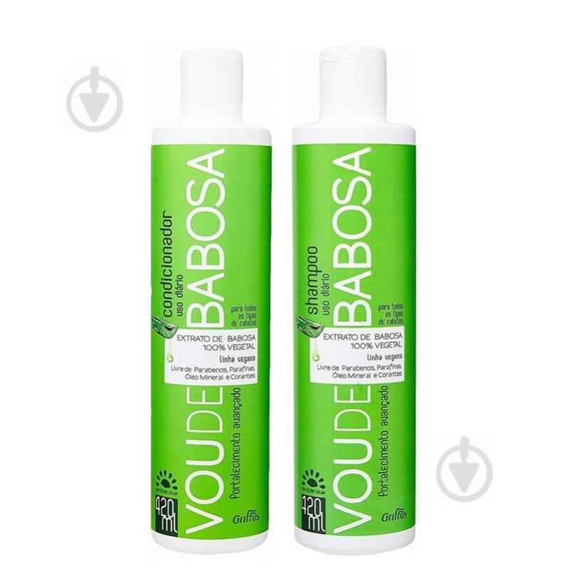 Набор для укрепления и оздоровления волос Griffus Kit Shampoo+Condicionador Linha Vegana Vou de Babosa 420+420 (42901) Набор для укрепления и оздоровления волос Griffus Kit Shampoo+Condicionador Linha Vegana Vou de Babosa 420+420 (42901)