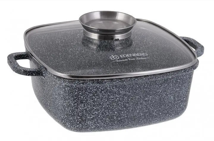 Каструля квадратна Edenberg гранітне покриття зі скляною кришкою 4,4 л (EB-3973) - фото 1 Каструля квадратна Edenberg гранітне покриття зі скляною кришкою 4,4 л (EB-3973) - фото 1