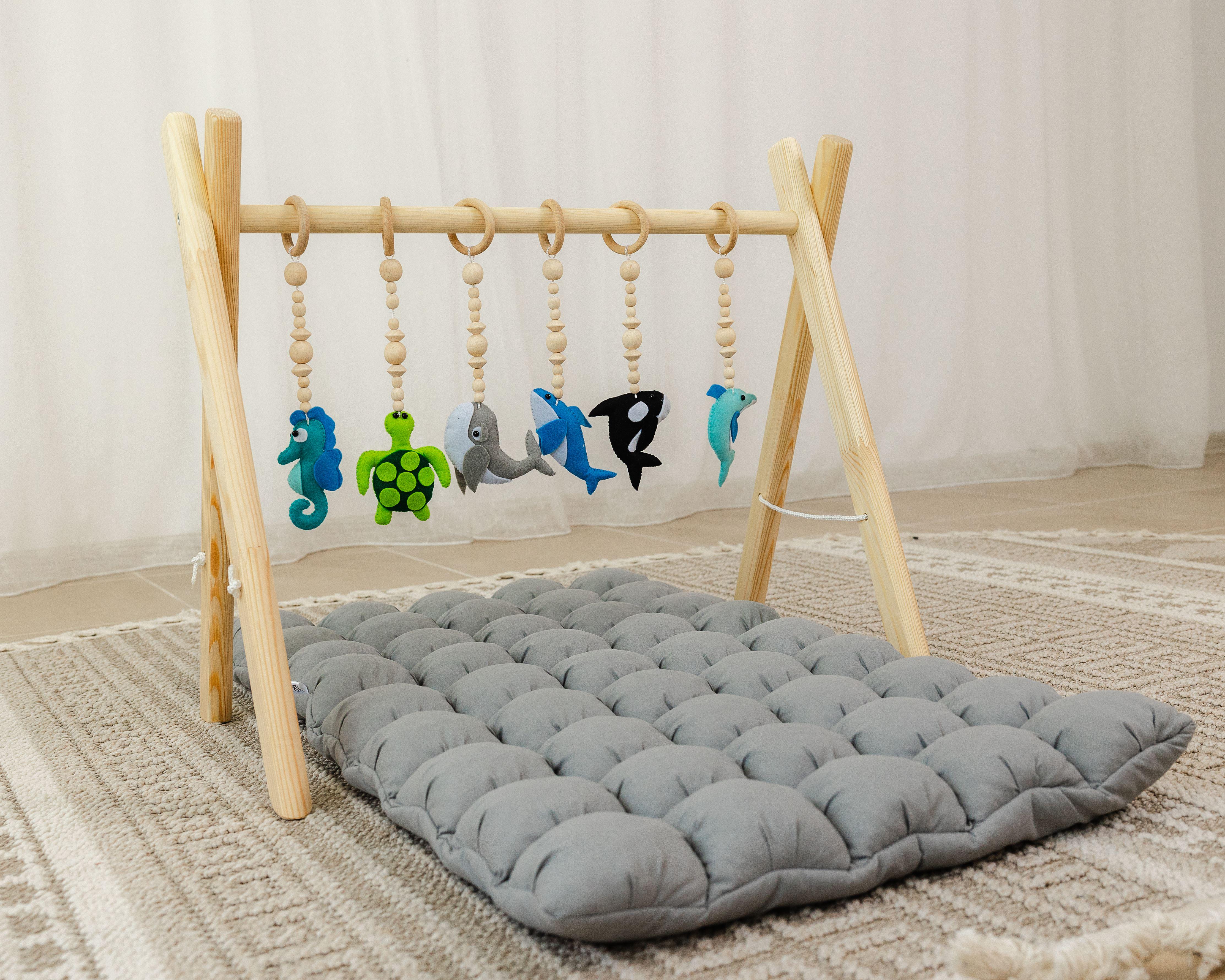 Мобиль детский напольный Подводный мир с матрасом Серый (0002306)