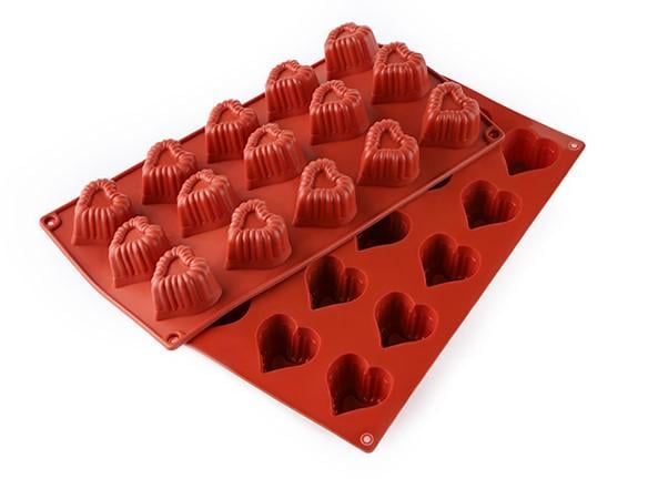 Форма силіконова One Chef для випічки Профі Оксамитове серце 4,5 х4,4х2, 8 см на 15 осередків Червоний