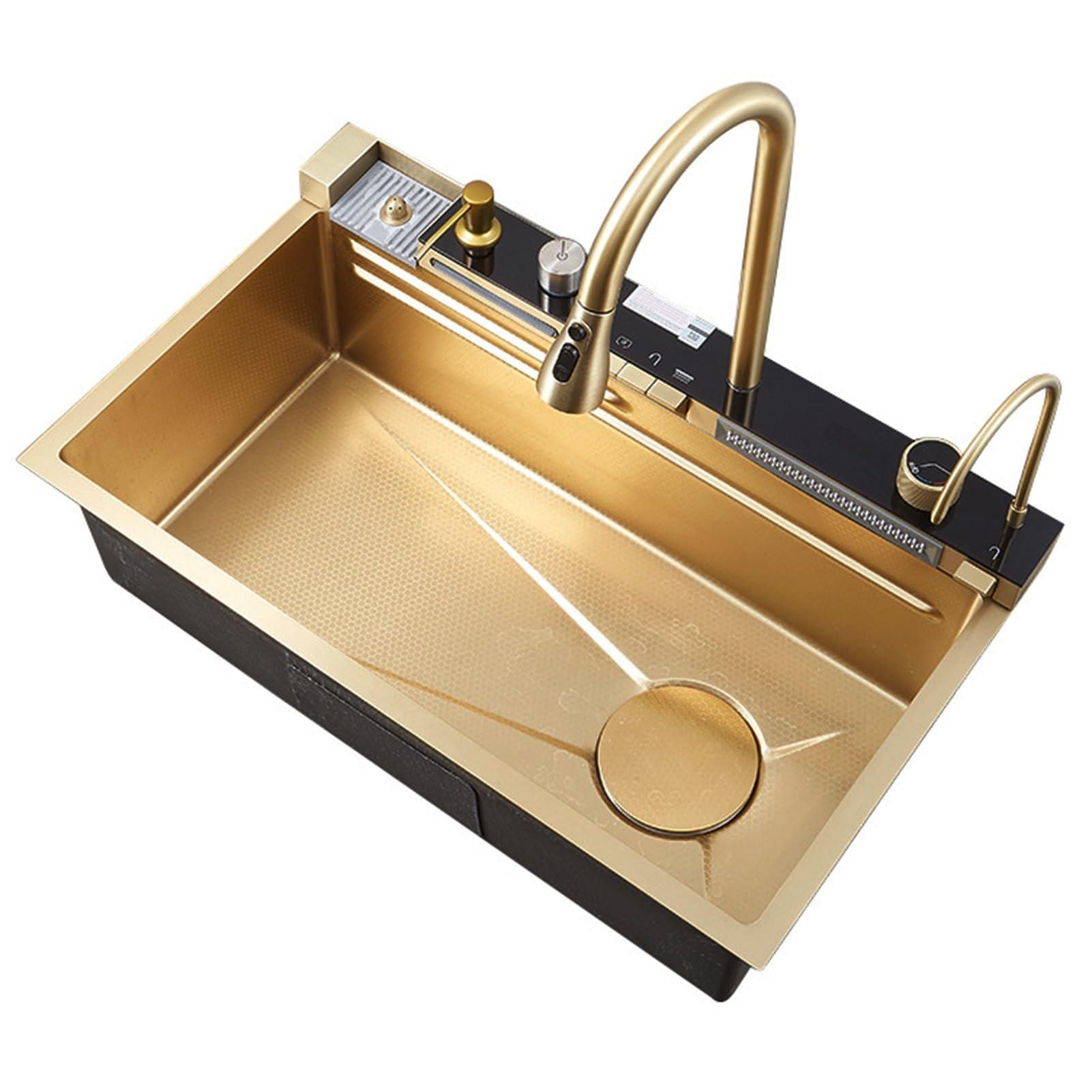 Кухонная мойка Handmade Водопад G 75х46 см декор Золото (1899)