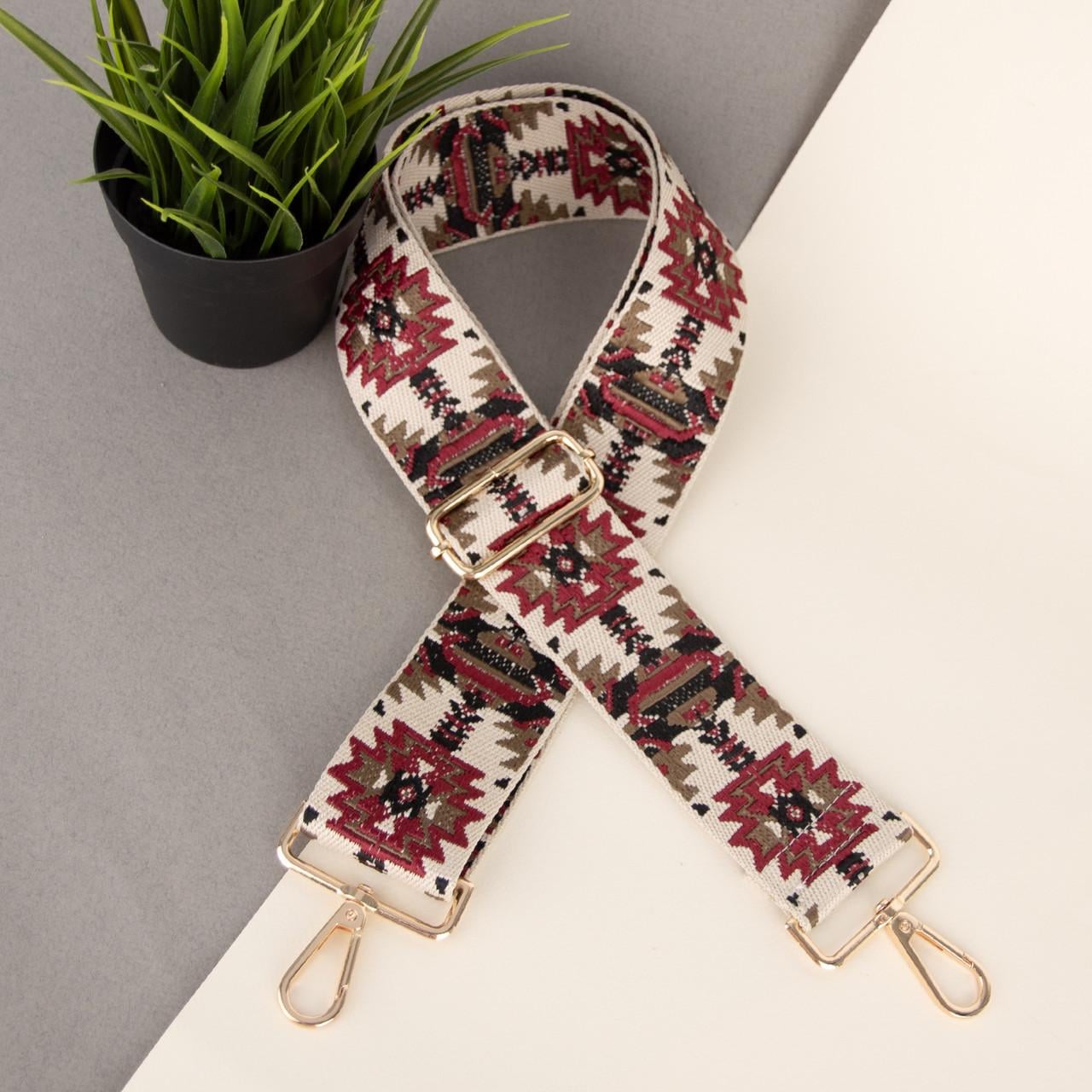 Ремень для сумки текстильный 7720 gold 50 мм Бордово-бежевый (2940703537)