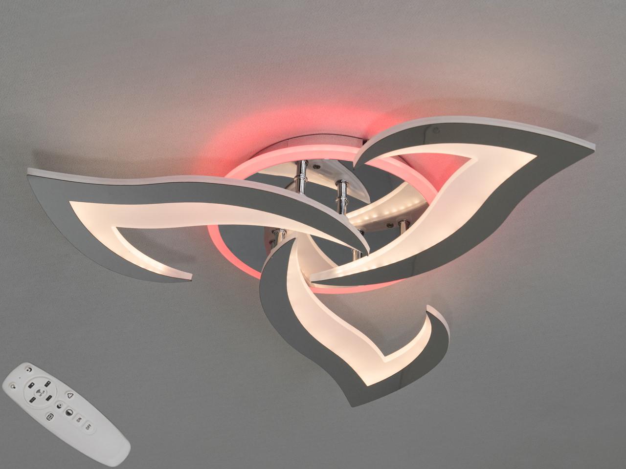 Люстра потолочная EcoLed LED с диммером и подсветкой 45W 8146/3HR 3col dim Серебрянный