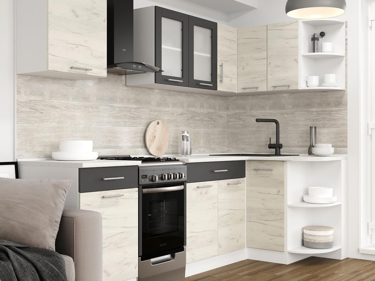 Кухня готова Еверест кутова №1 Еко Нова та стільниця 2,4х1,2 м Крафт білий/Графітовий (27007.02) - фото 2