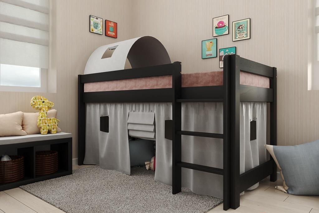 Кровать-чердак из натурального дерева бук Arbor Drev Адель текстиль без матраса 90х200 см Серый Венге (20433)