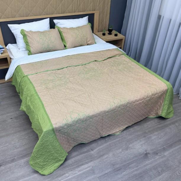 Покривало Expo Trade Ромб 220х220 см/наволочки 50х70 см Бежевий/Салатовий (85-162)