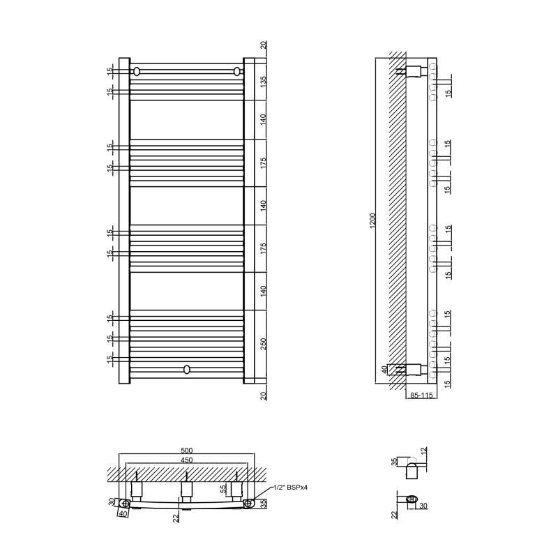 Сушарка для рушників Q-tap Evia SIL P21 HY 1200x500 водяна/настінна - фото 2