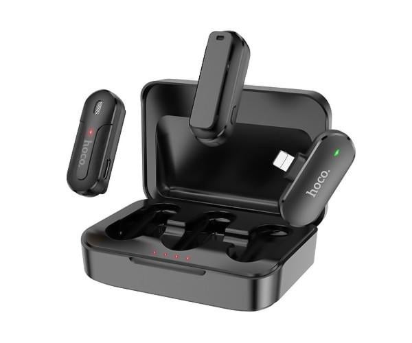 Микрофон петличный беспроводной Hoco DI56 Twin Lightning 70mAh Black