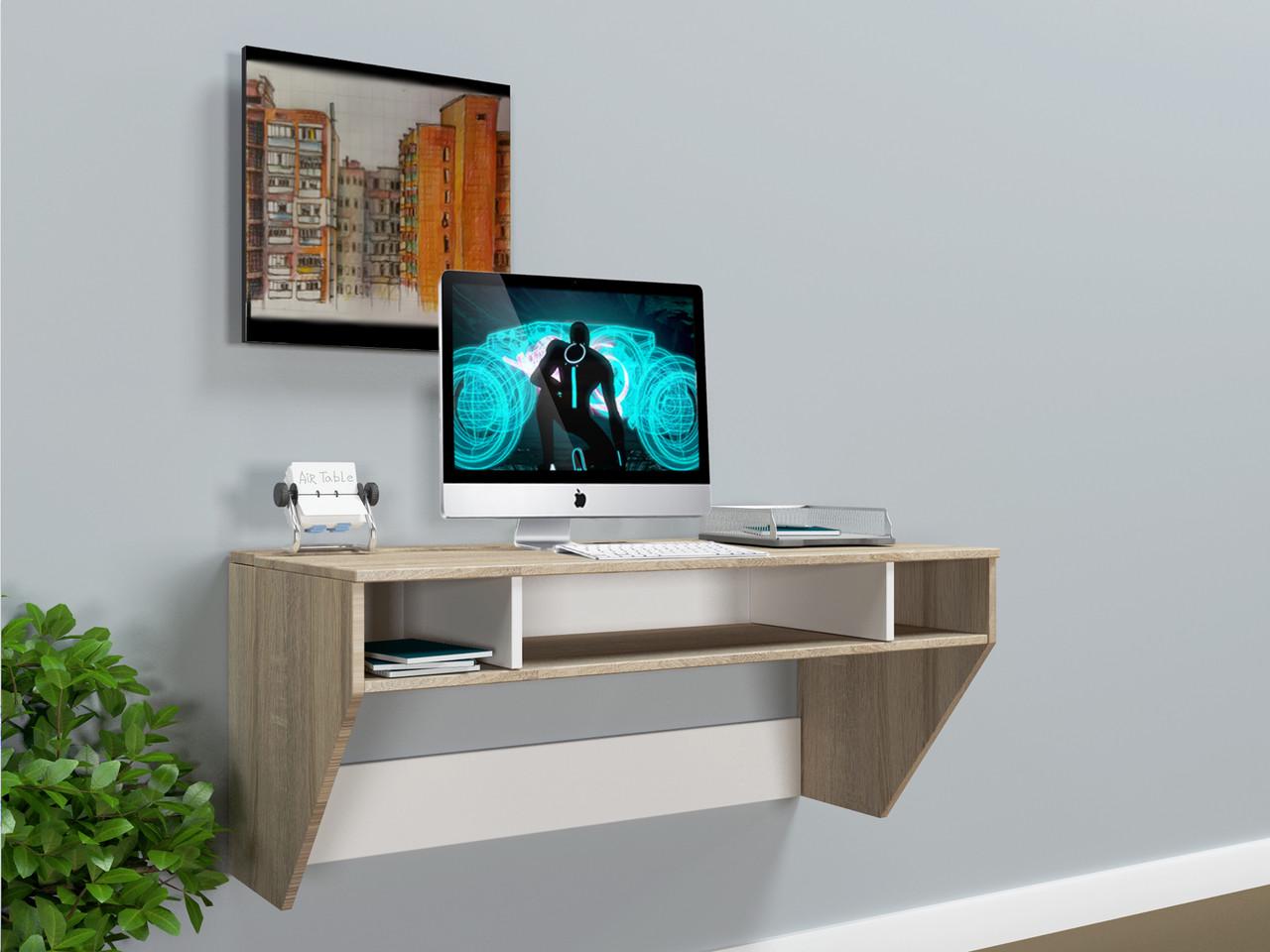 Стіл комп'ютерний навісний Zeus Comfy Home AirTable II SW Mini ламінована ДСП Дуб сонома/Білий (26929) - фото 2