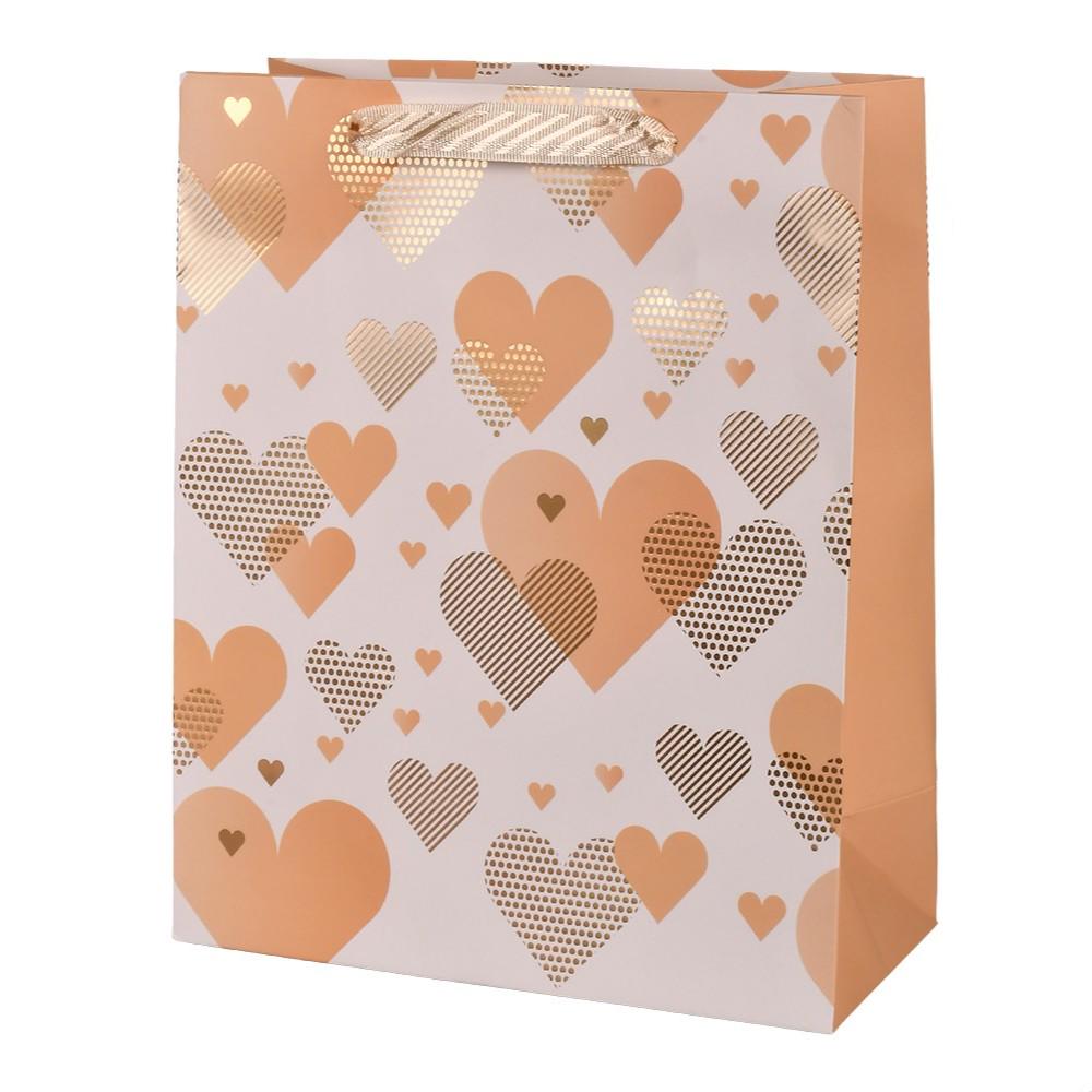 Подарочный пакет с ручками Stenson Heart 26х32х12 см Оранжевый с белым (R98562-M)