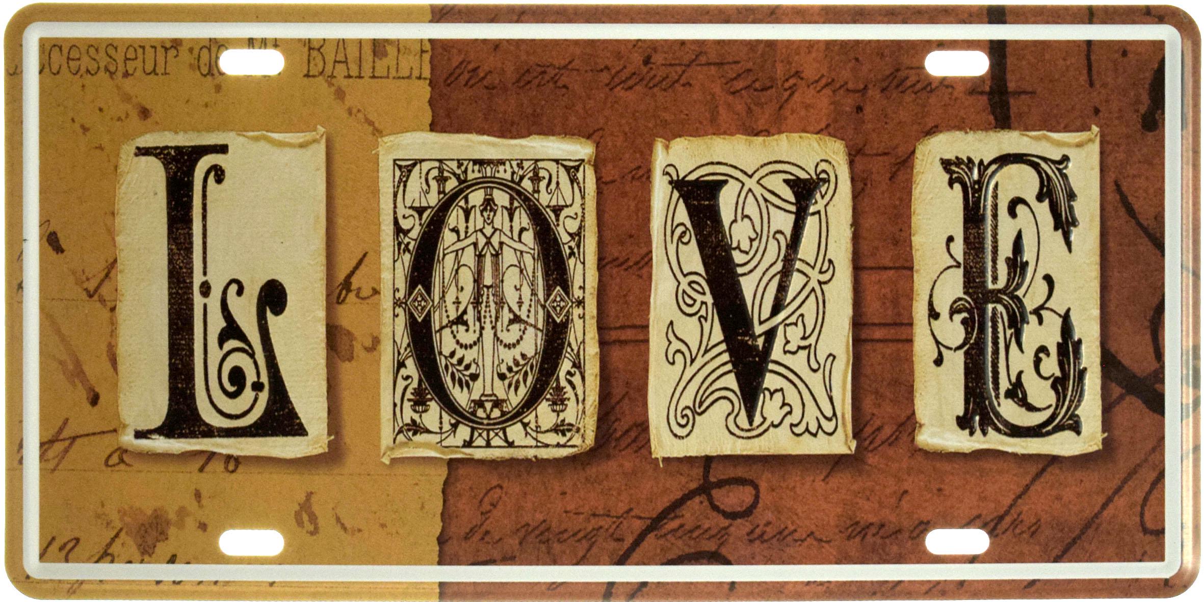 Табличка металлическая Любовь Винтаж/Love Vintage 15x30 см