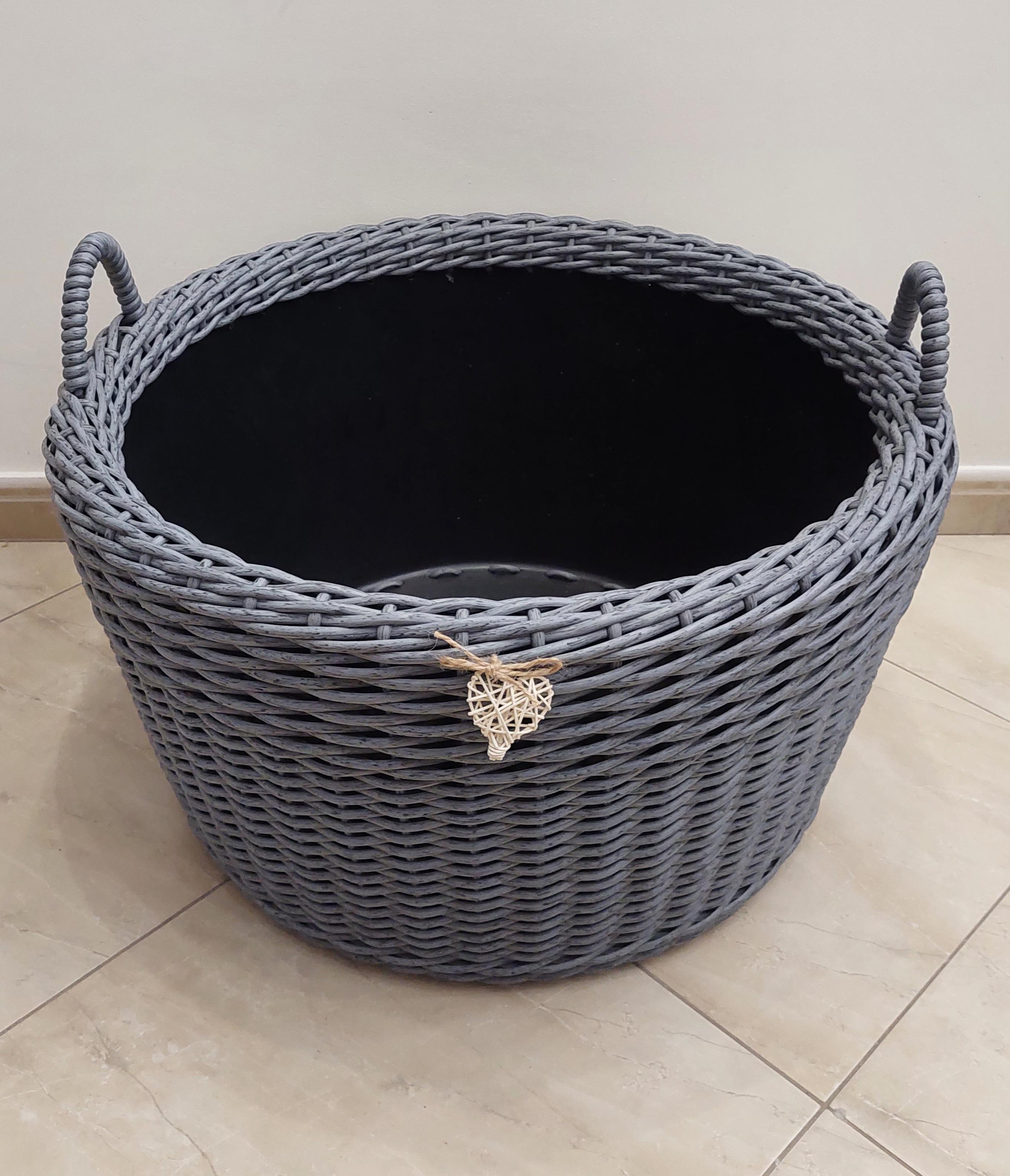 Корзина с ручками из искусственного ротанга ручной работы 90 л Темно-серый (33024) - фото 3