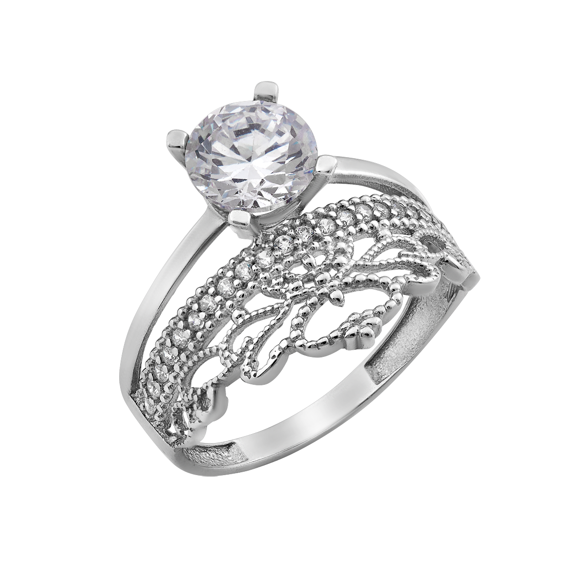 Кольцо серебряное двойное с фианитами разного размера р. 18