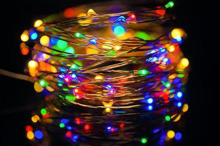 Гирлянда светодиодная нить проволока 100 Led Rgb на батарейках 10 м Разноцветный