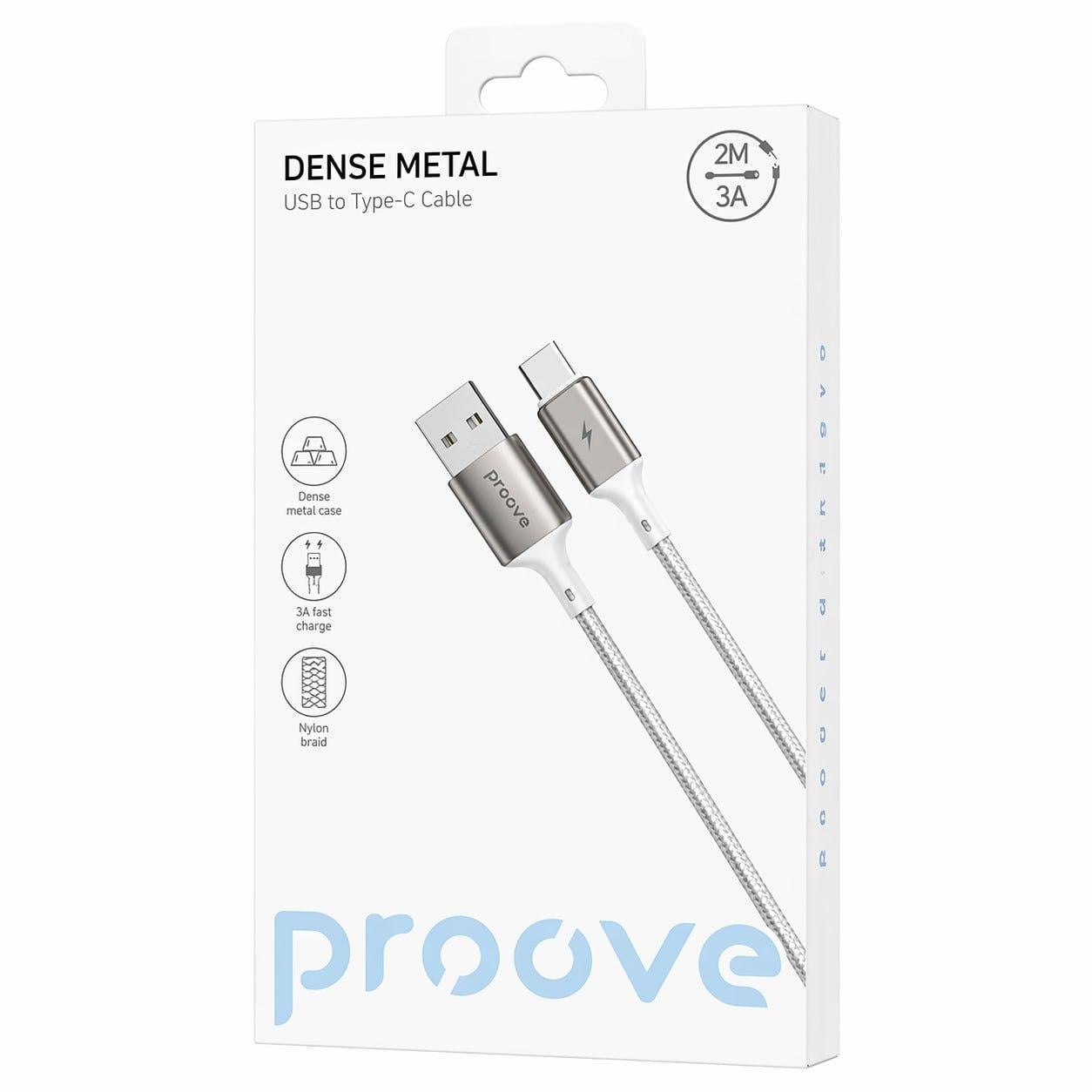 Кабель Proove Dense Metal USB to Type-C CCDM20001222 480 Мбит/c нейлон усиленные коннекторы 2 м Белый (8004)