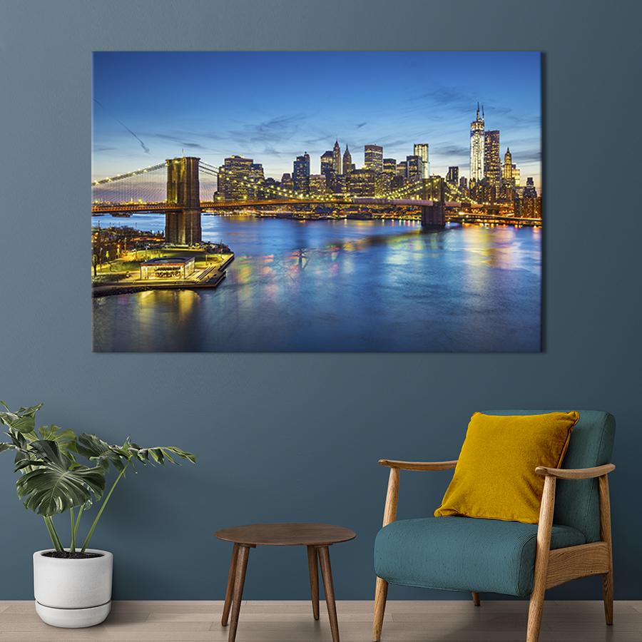 Настінний декор картина на холсті для інтер’єру Міст у Нью-Йорку 51x34 см (333-1)